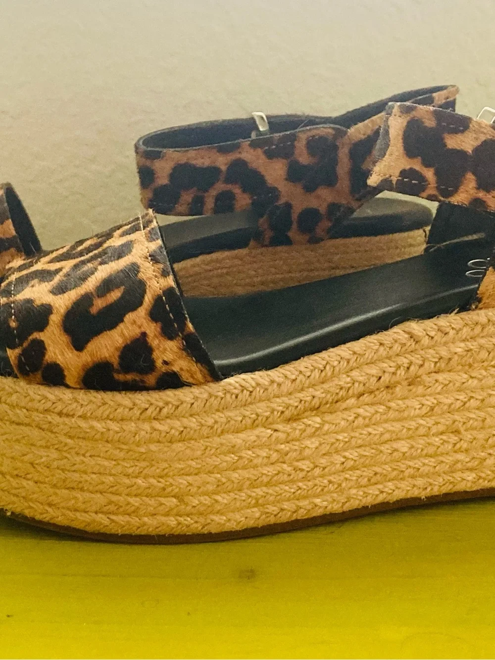 Franco Sarto Leopard Espadrille Platform Sandals - Black & Tan